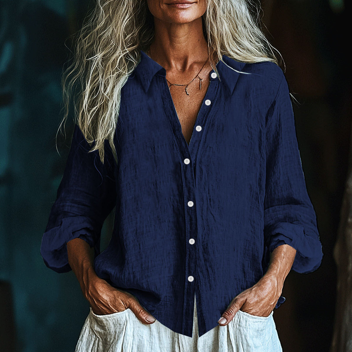 Comstylish Vintage Elegant Art Linen Ruffle Shirt