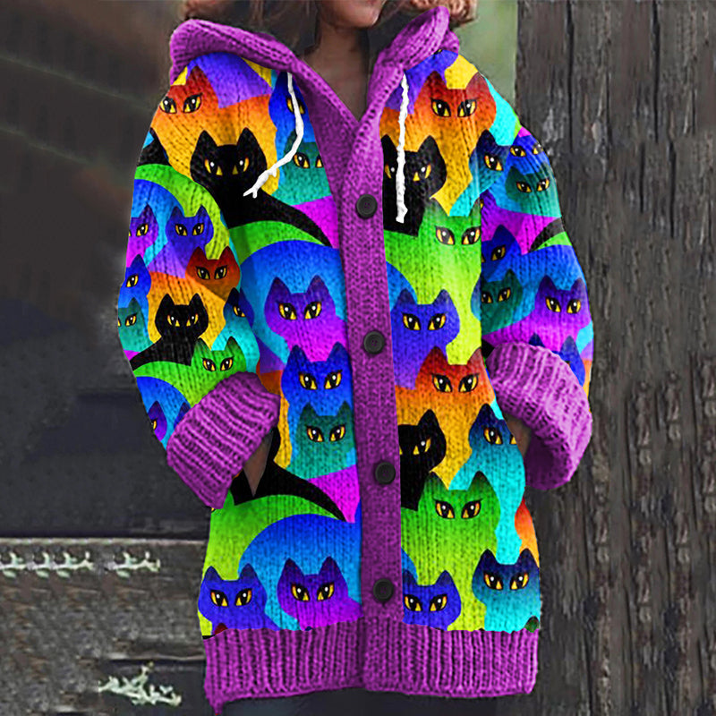 Lovely Rainbow Cats World Pattern Cozy Cardigan Sweater elevenforest