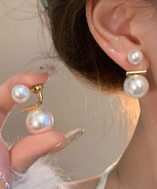 White Copper Overgild Pearl Stud Earrings