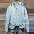 Comstylish Vintage Floral Embroidered Lace Art Full Zip Hoodie