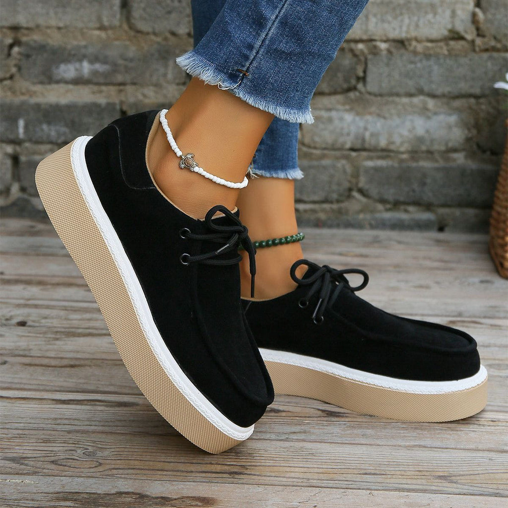 LM | Womens Lace-Up Flats with Thick Sole Sneakers
