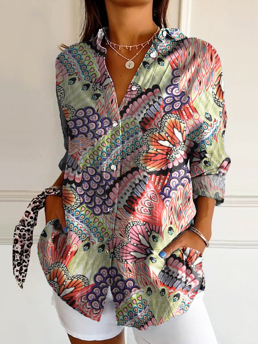 Women's Art Floral Hippie Print Long Sleeve Shirt