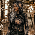 Comstylish Vintage Mystical Tribal Stars And Moon Print Women's Zip Hoodie Jacket