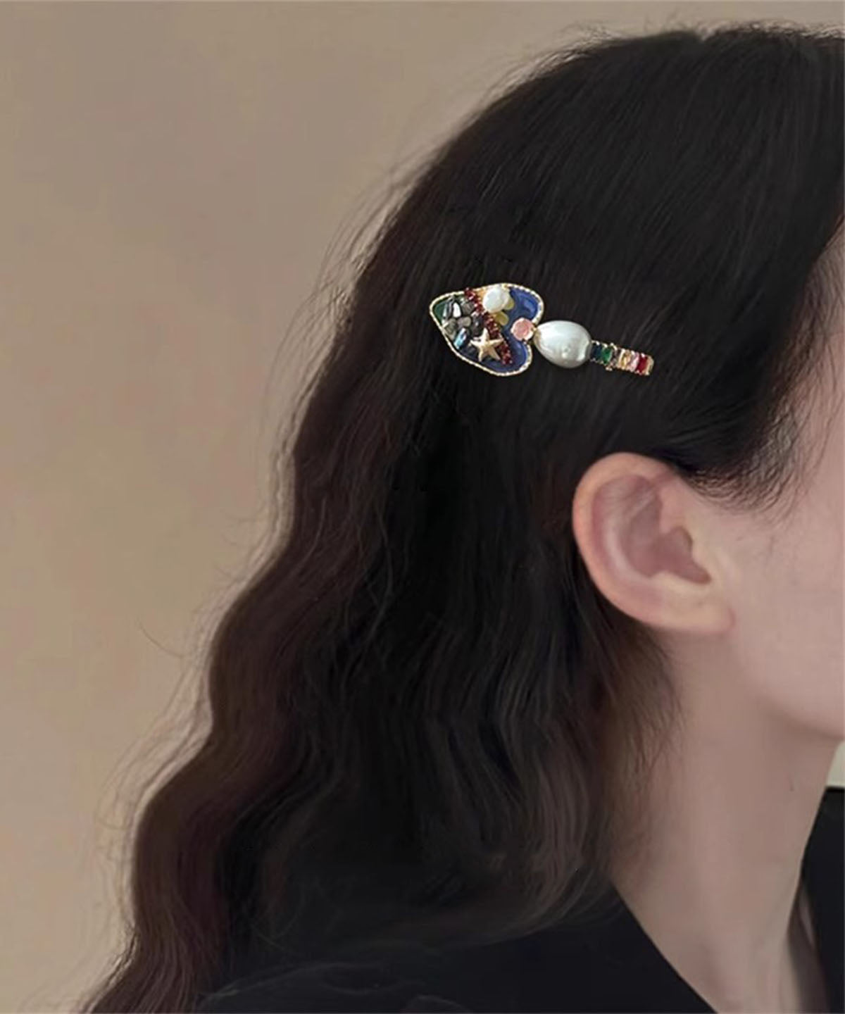 Rainbow Metal Love Pearl Hairpin