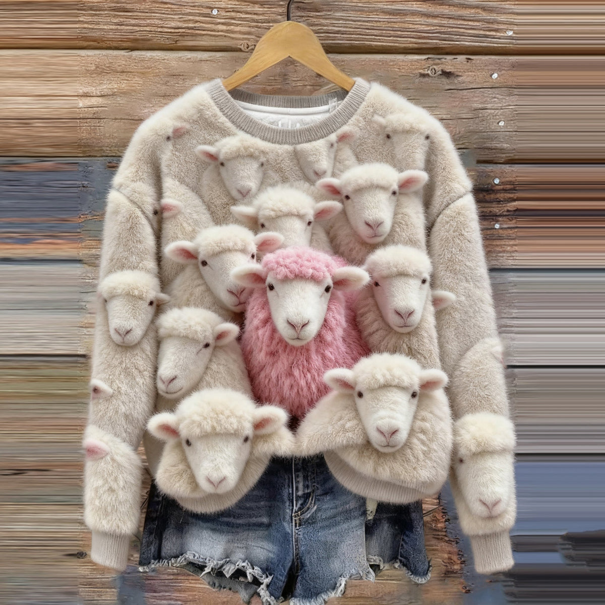 Comstylish Cute Sheep Pattern Comfortable Plush Sweatshirt
