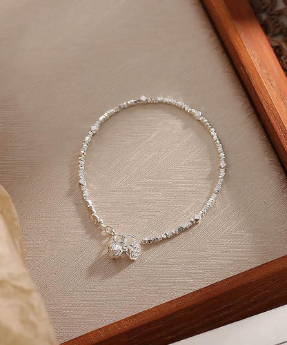 Diy White Sterling Silver Broken Silver Twin Lotus Flowers on One Stalk Charm Bracelet