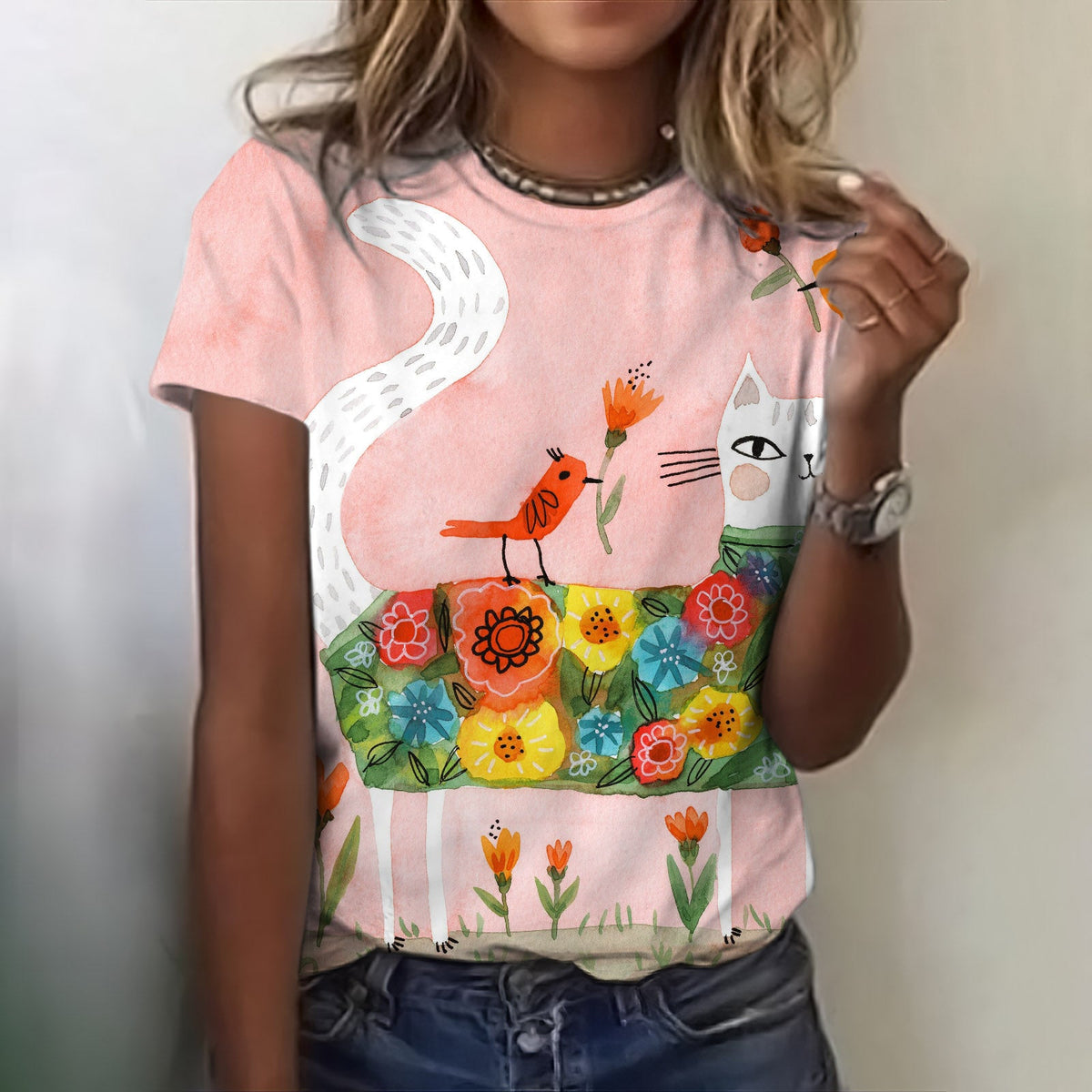 Animal World Print Women'S Round Neck T-Shirt elevenforest