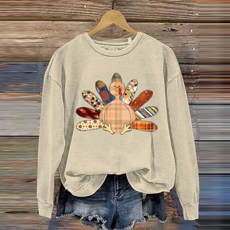 Comstylish Patchwork Floral Thanksgiving Turkey Casual Sweatshirt