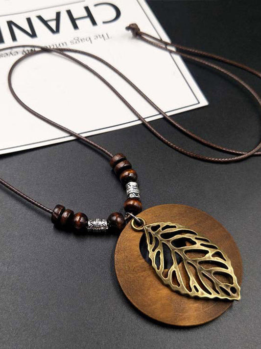 Original Wood Alloy Leaf Necklace