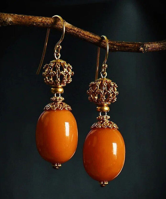 Orange Sterling Silver Ancient Gold Beeswax Drop Earrings