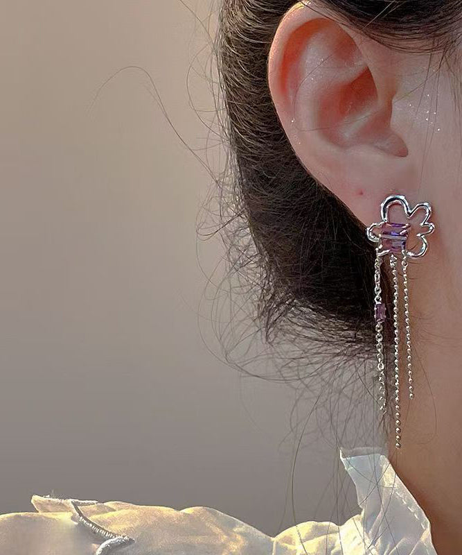Purple Sterling Silver Tassel Drop Earrings