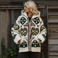 Women's Vintage Knit Jacquard Zipper Pocket Hoodie Cardigan artswardrobe