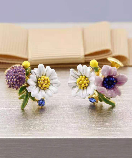 Brief Rainbow Sterling Silver Asymmetrical Enamel Stud Earrings