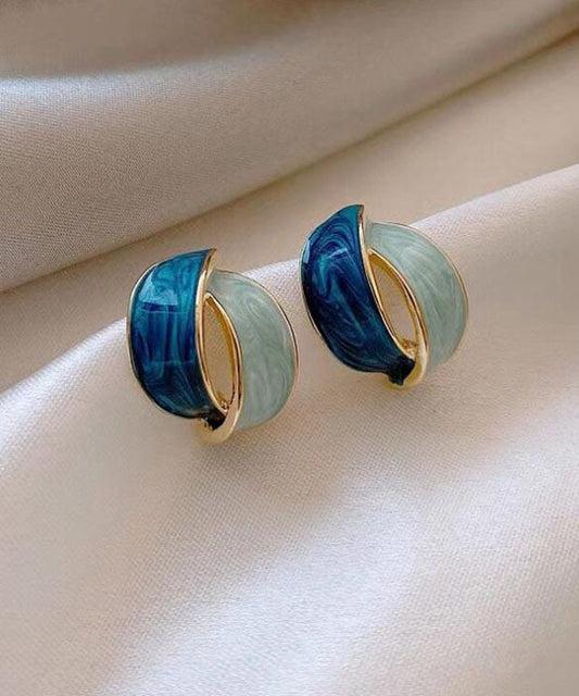 Blue Sterling Silver Asymmetrical Design Stud Earrings