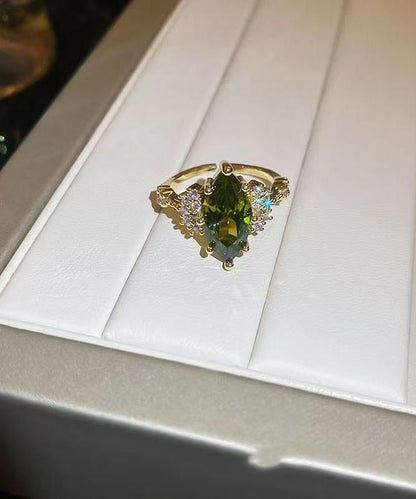 Diy Green Copper Alloy Zircon Open Rings