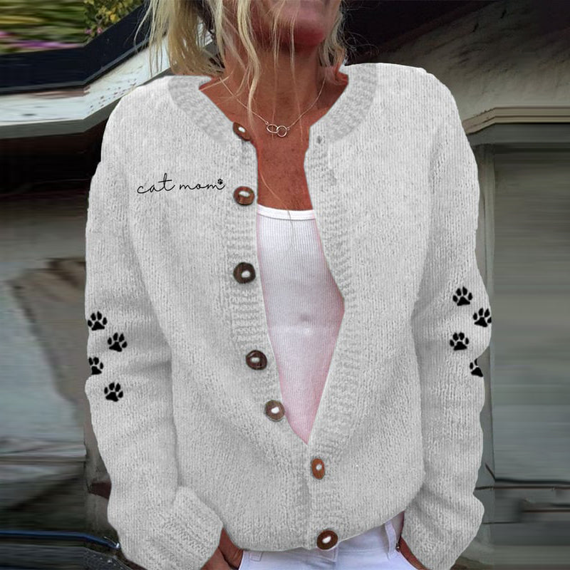 Cat Mom Print Knit Cardigan elevenforest