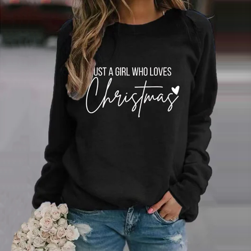 Comstylish Retro Just A Girl Who Loves Christmas Print Sweatshirt