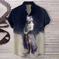 Retro Japanese Color Block Handsome Cat General Officer Print Shirt elevenforest