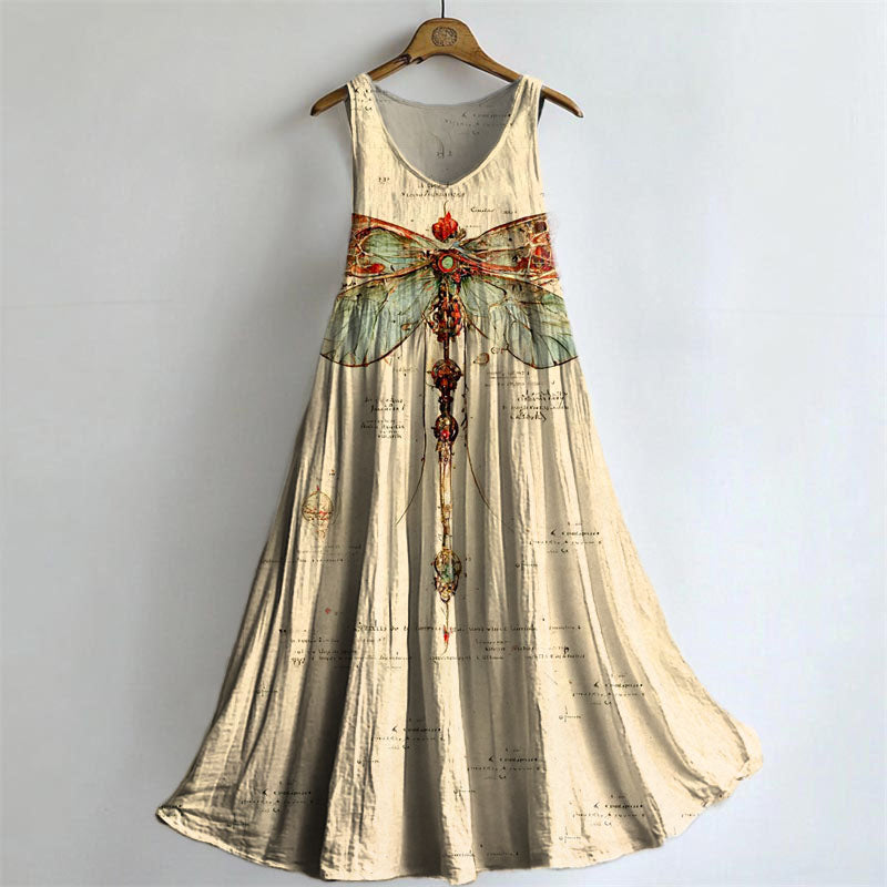 Women's Vintage Ethnic Dragonfly Tattoo Pattern Art Print Sleeveless C