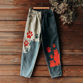 Women's Cute Cat Pattern Contrast Jeans elevenforest