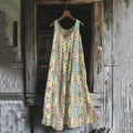 Women's Bohemian Floral Art Cotton And Linen Sleeveless Dress artswardrobe