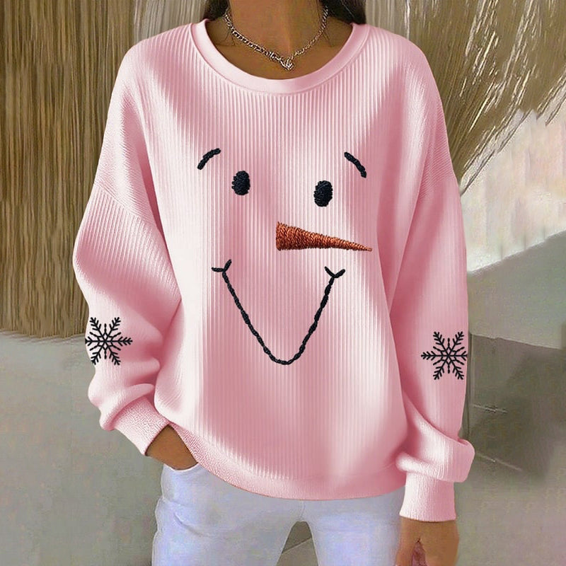 Comstylish Women's Christmas Snowman Snowflake Print Crew Neck Casual Sweatshirt