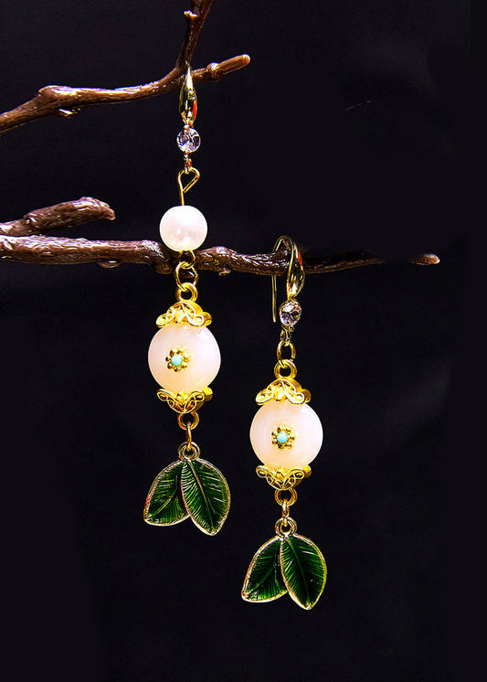 White Jade Leaf Metal Drop Earrings New Style