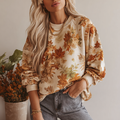 Comstylish Bohemian Style Maple Leaf Pattern Printed Long-sleeve Sweatshirt