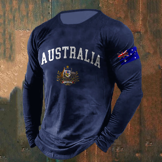 Men's Australia Print Crew Neck Long Sleeve T-shirt elevenforest