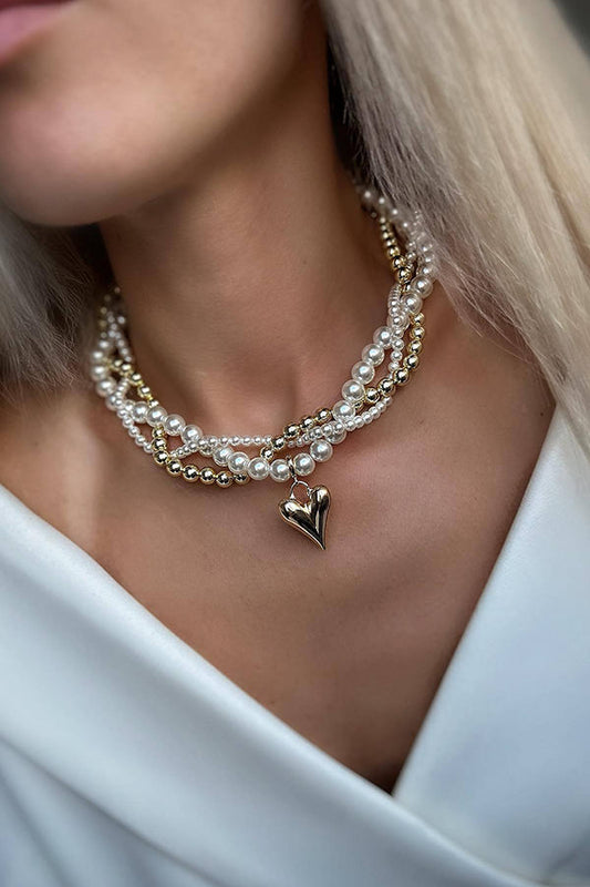 Pearl Beaded Heart Pendant Necklace