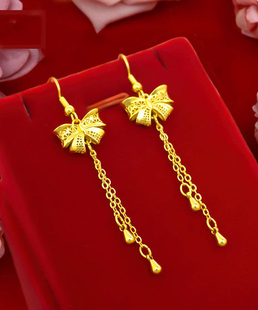 Gold Sterling Silver Overgild Bow Tassel Drop Earrings