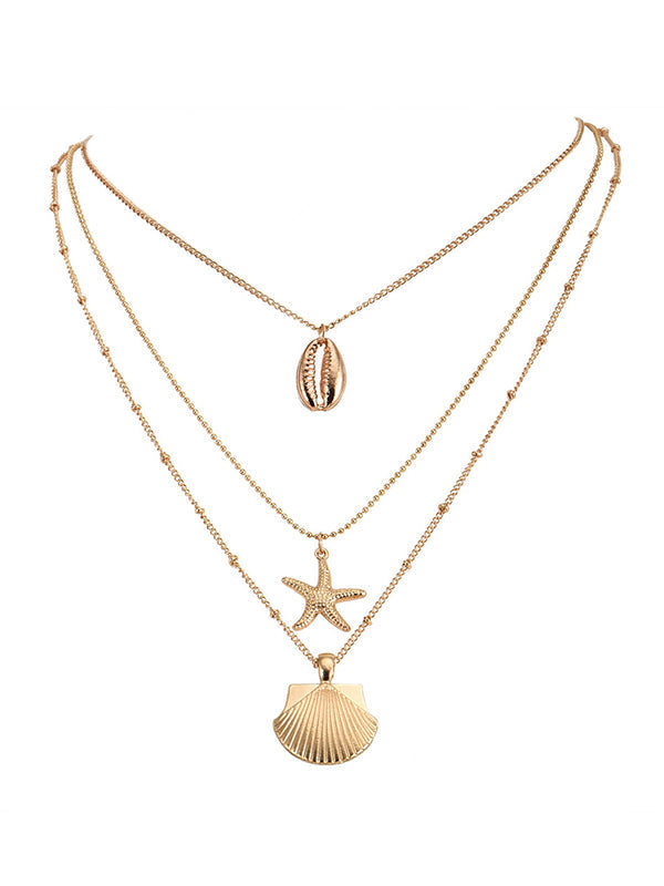 Alloy Shell Pendant Beach Multilayer Necklace