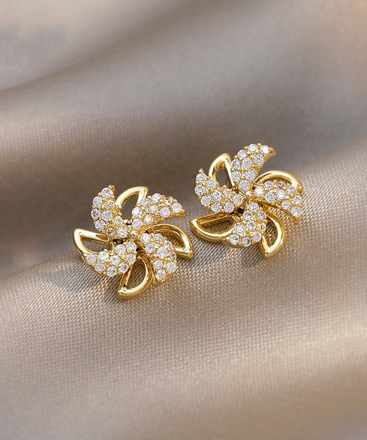 Regular Gold Sterling Silver Overgild Zircon Stud Earrings