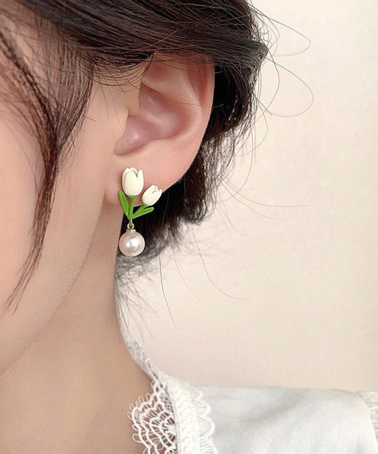 Niche Design Sterling Silver Alloy Tulip Pearl Earrings
