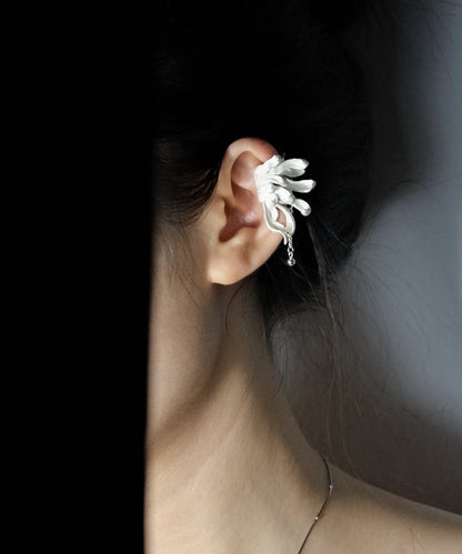 Diy Light Grey Sterling Silver Petal Tassel Stud Earrings