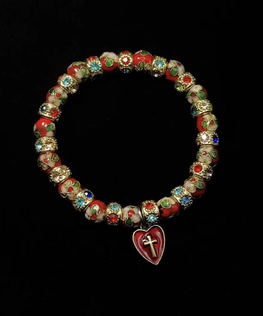 Red Acrylic Stringing Beads Zircon Alloy Charm Bracelet