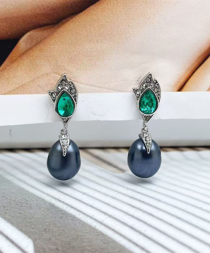 Retro Royal Blue Copper Glass Pearl Tassel Drop Earrings