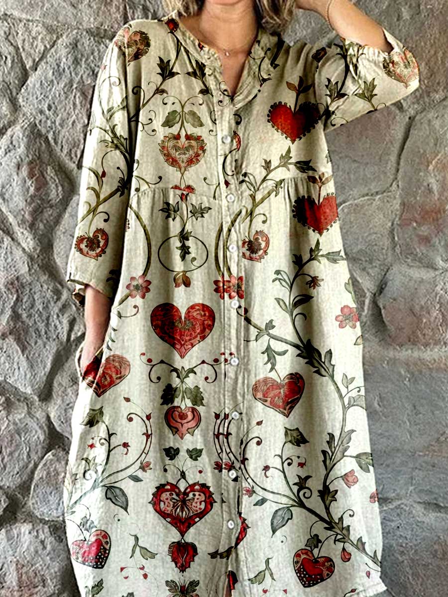 Women's Resort Art Floral Cotton Shirt Dress