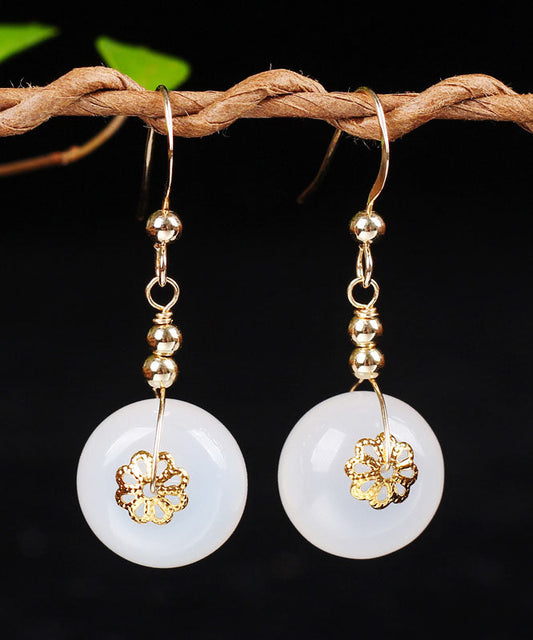 White 14k Gold Chalcedony Drop Earrings