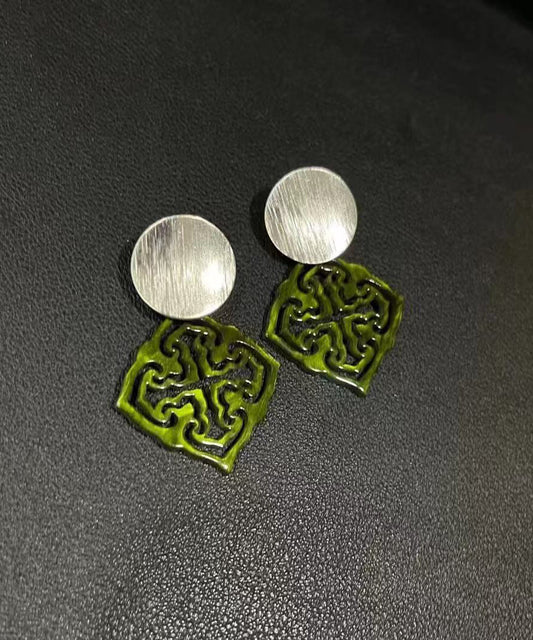 Green Sterling Silver Acrylic Hollow Out Cloud Drop Earrings