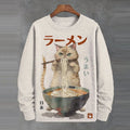 Men's Japanese Fun Ramen Cat Print Casual Sweatshirt elevenforest