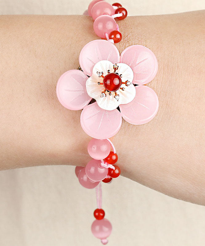 Light Pink Coloured Glaze Shell Flower Cat's Eye Garnet Charm Bracelet