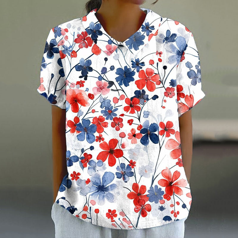 Women's Retro Independence Day Floral Art Printed Shirt artswardrobe