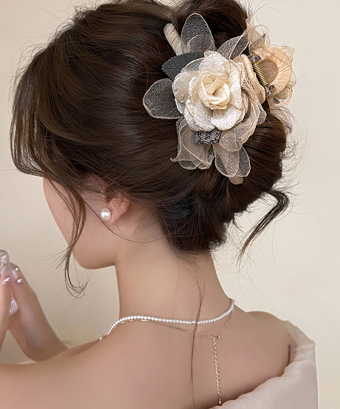 Beige Alloy Camellia Flower Tulle Hairpin