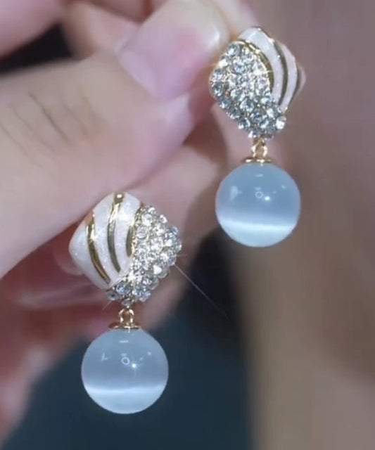 Light Blue Alloy Zircon Cat's Eye Stone Drop Glaze Drop Earrings