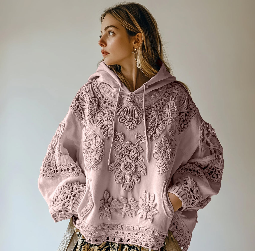 Comstylish Women's Floral Embroidery Art Casual Cozy Hoodie