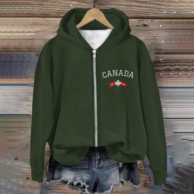 Comstylish Women's Canadian Print Casual Zip Hoodie
