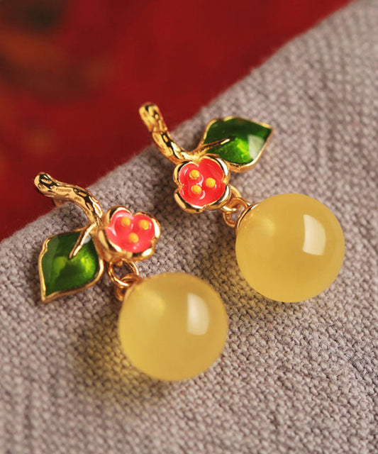Stylish Yellow Sterling Silver Overgild Enamel Beeswax Drop Earrings