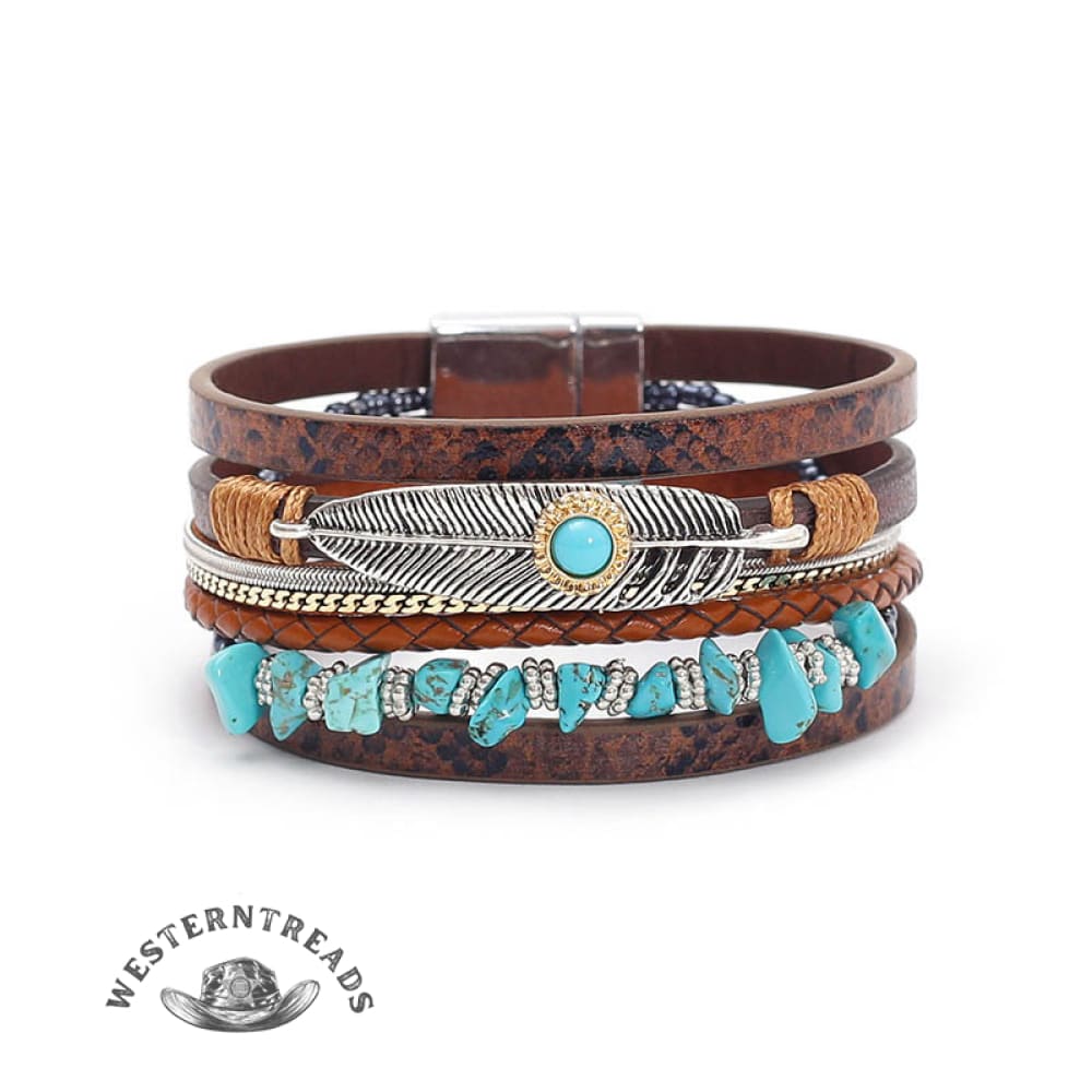 Gravel Feather Leather Bracelet