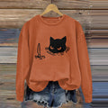 Women's Funny Black Cat Assassin Abstract Art Painting Sweatshirt elevenforest